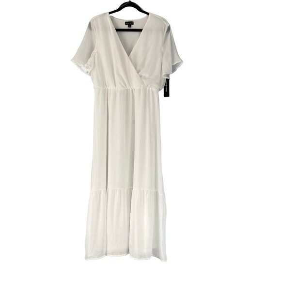 White Dress. Chiffon Spring, Summer, Beach, Vacation Dress Size L Large. - Picture 1 of 12